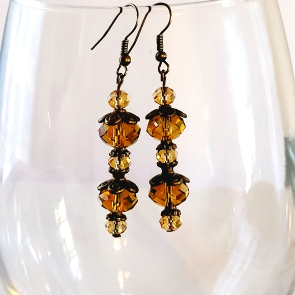 Vintage faceted glass boho earrings handcrafted - Picture 3 of 3